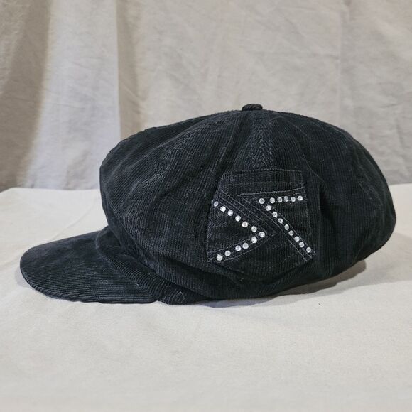 Accessories - D & Y black corduroy beret rhinestone detail with mini pocket hat cap